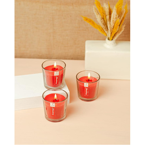 Aura Decor Gift Set of 3 Fragrance Votive Glass Candles (Burning Time 12 Hours Each) (Strawberry)